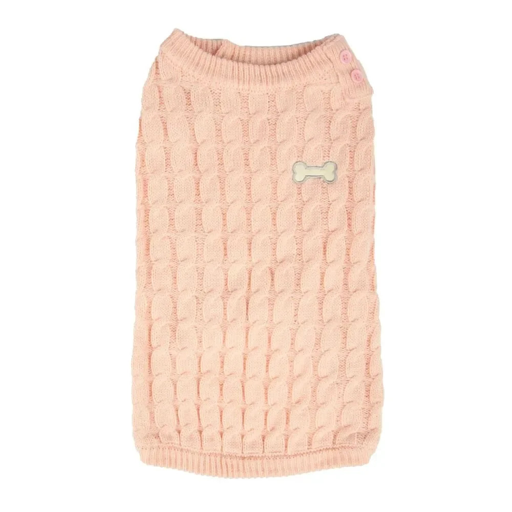 Soft Cable-Knit Dog Sweater - Pink